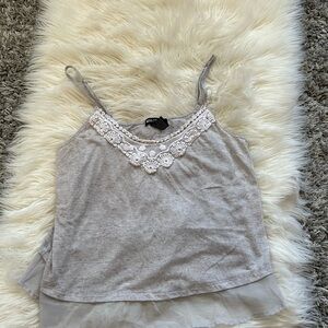 Light Gray Tank Top with Lace Detail